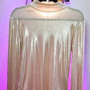 Zara Pink/Gold Fitted Long Sleeve Blouse Bodysuit